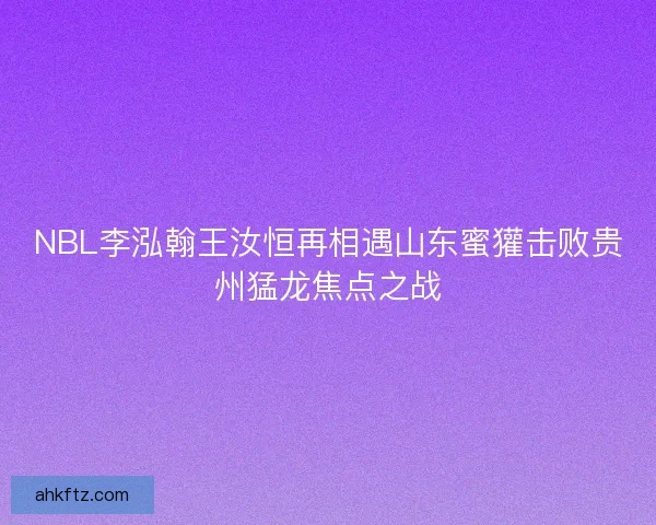 NBL李泓翰王汝恒再相遇山东蜜獾击败贵州猛龙焦点之战
