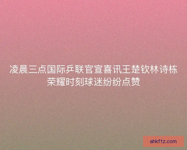 凌晨三点国际乒联官宣喜讯王楚钦林诗栋荣耀时刻球迷纷纷点赞