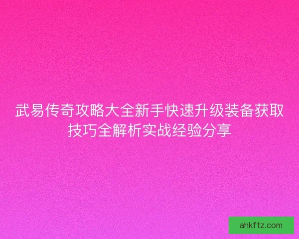 武易传奇攻略大全新手快速升级装备获取技巧全解析实战经验分享 武易传奇攻略大全新手快速升级装备获取技巧全解析实战经验分享